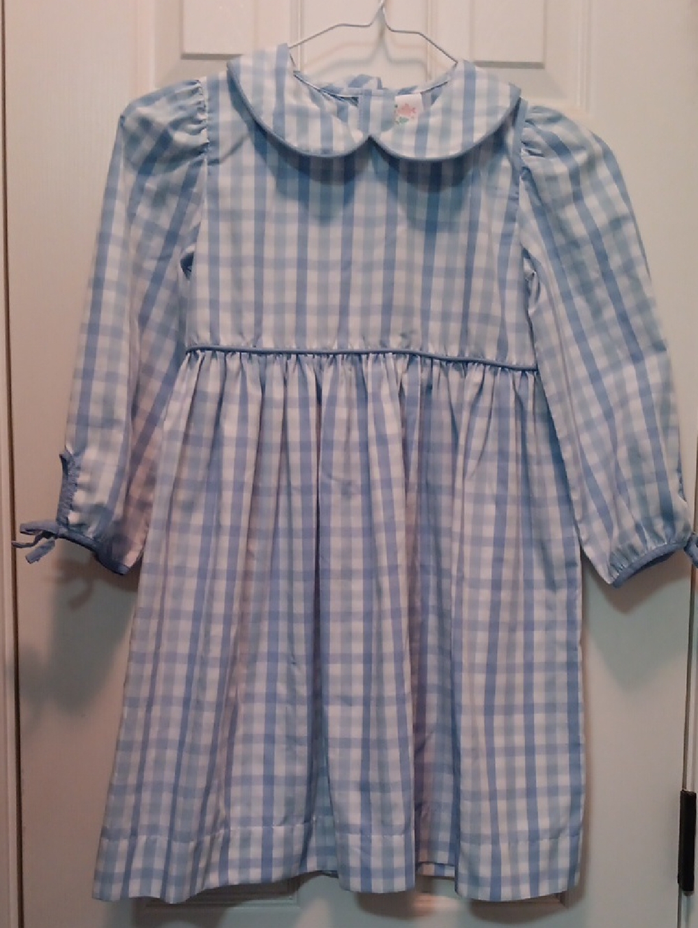 Stitchy Fish Light Blue & White Gingham Peter Pan Collar Dress